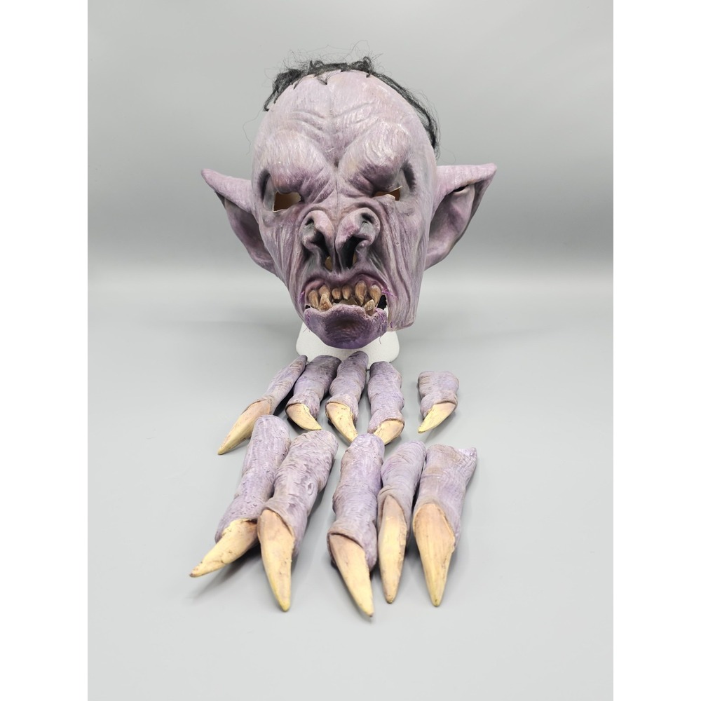 Vintage Cinema Secrets Purple Goblin Man Bat Halloween Mask W/ Finger Claws 2006